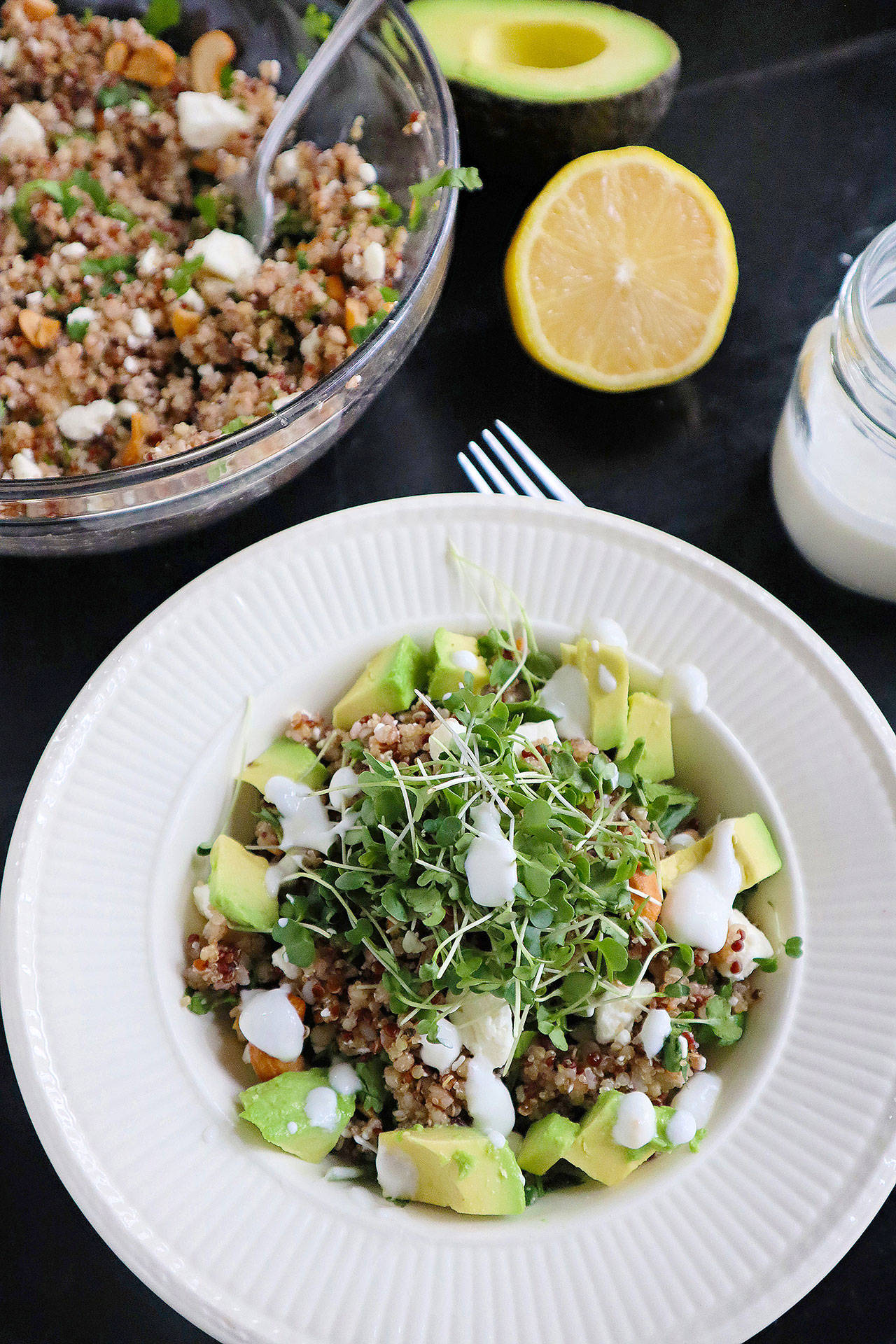 Grain bowls come together quickly and make a nutritious lunch, dinner, or breakfast. (Gretchen McKay / Pittsburgh Post-Gazette)