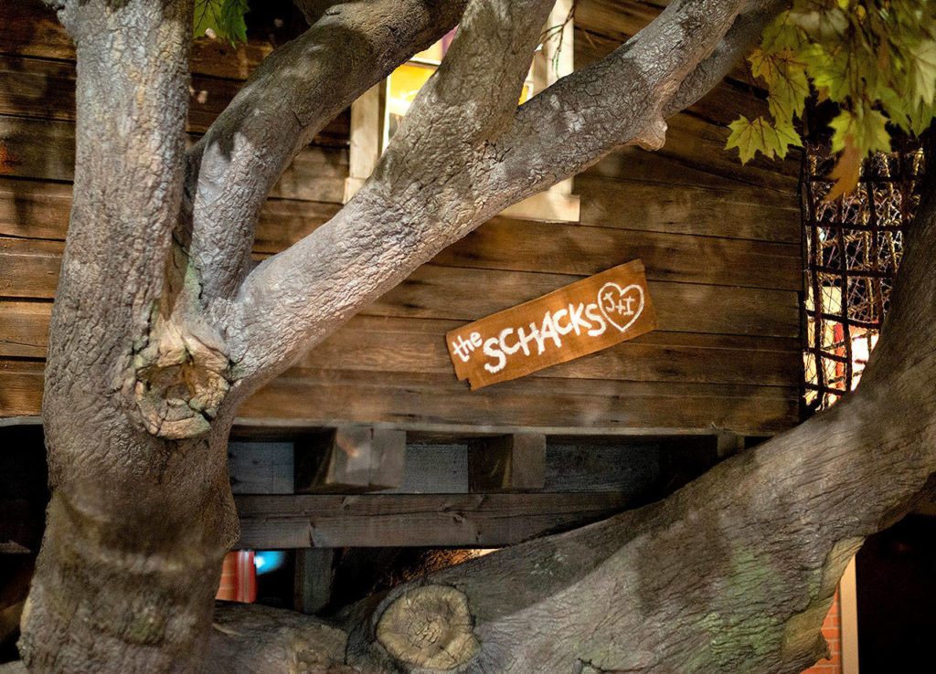 The treehouse at the Imagine Children’s Museum has a rustic sign in remembrance of John and Idamae Schack, whose donation supported the purchase of the museum’s Everett building. (Imagine Children’s Museum)
