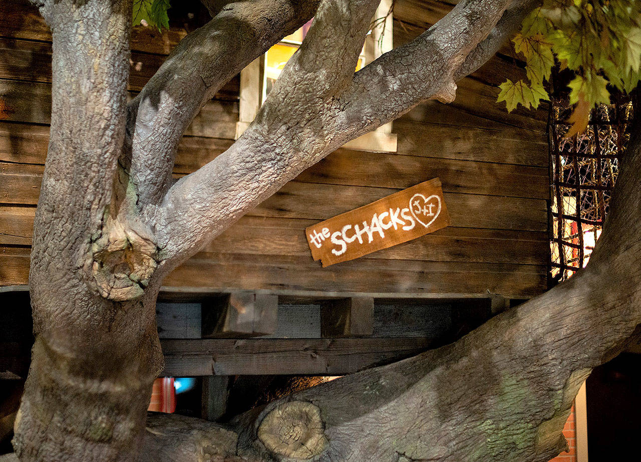 The treehouse at the Imagine Children’s Museum has a rustic sign in remembrance of John and Idamae Schack, whose donation supported the purchase of the museum’s Everett building. (Imagine Children’s Museum)