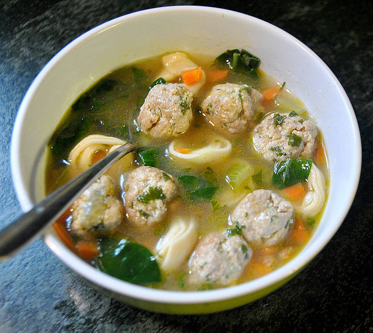 Pair turkey meatballs with cheese tortellini and you’ve got an amped-up version of Italian wedding soup. (Gretchen McKay)