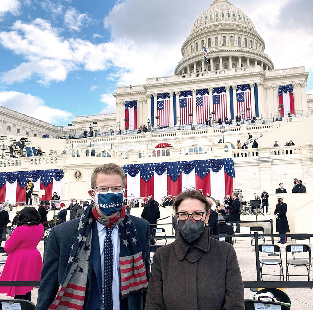 U.S. Rep. Suzan DelBene (right), D-Medina, with U.S. Rep. Derek Kilmer, D-Artondale, at the U.S. Capitol in Washington, D.C., on Wednesday for the inauguration of President Joe Biden and Vice President Kamala Harris. (Contributed photo)