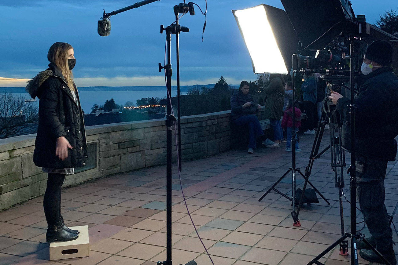 Glenwood Elementary School teacher Mackenzie Adams in front of the camera in Seattle for Wednesday night's inauguration TV special. (Contributed photo) 21200120