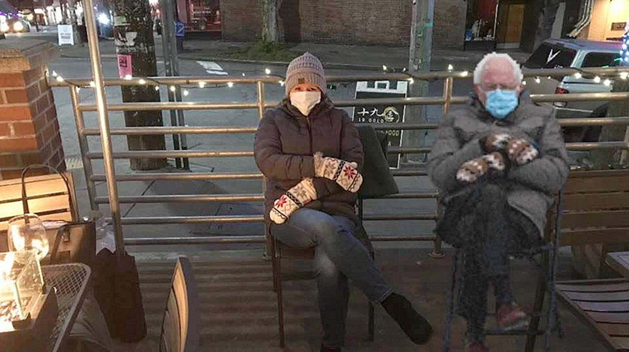 Posing as Bernie in a Bernie meme. (Submitted photo)