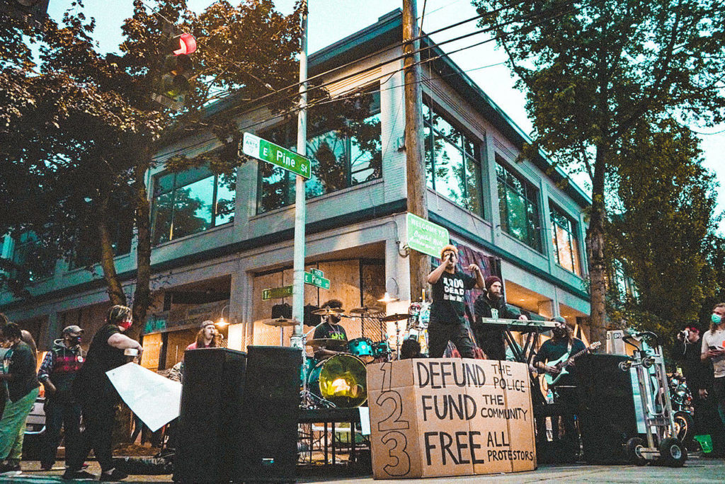 The Marshall Law Band performs at 12th and Pine in Seattle last summer. That’s the title of their new album. (James Gerde)
