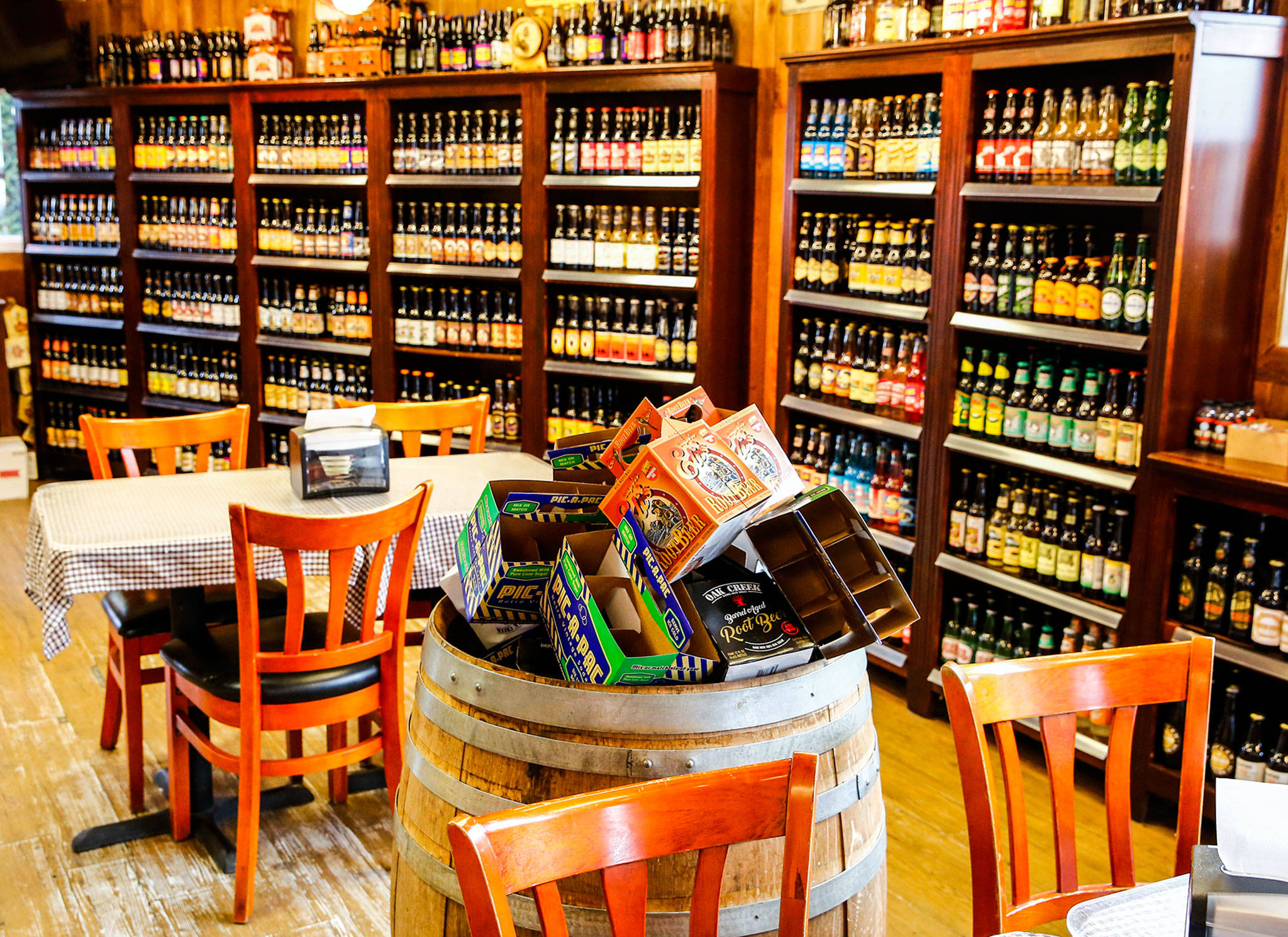 Hundreds of root beer, cream soda and other kitschy soda are available at Chug’s Root Beer Store in Lynnwood. (Kevin Clark / The Herald)