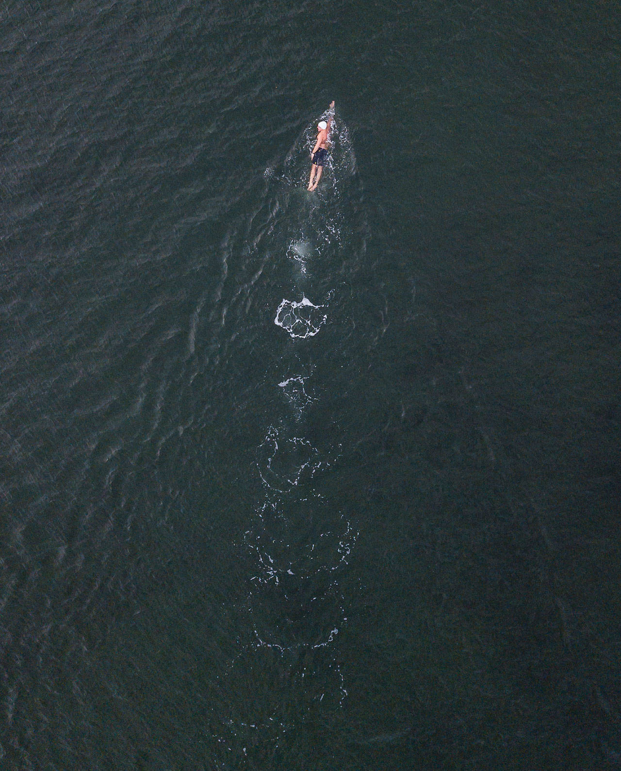 Joe Hempel swims in Saratoga Passage off the shore of Langley on Whidbey Island. (Olivia Vanni / The Herald)