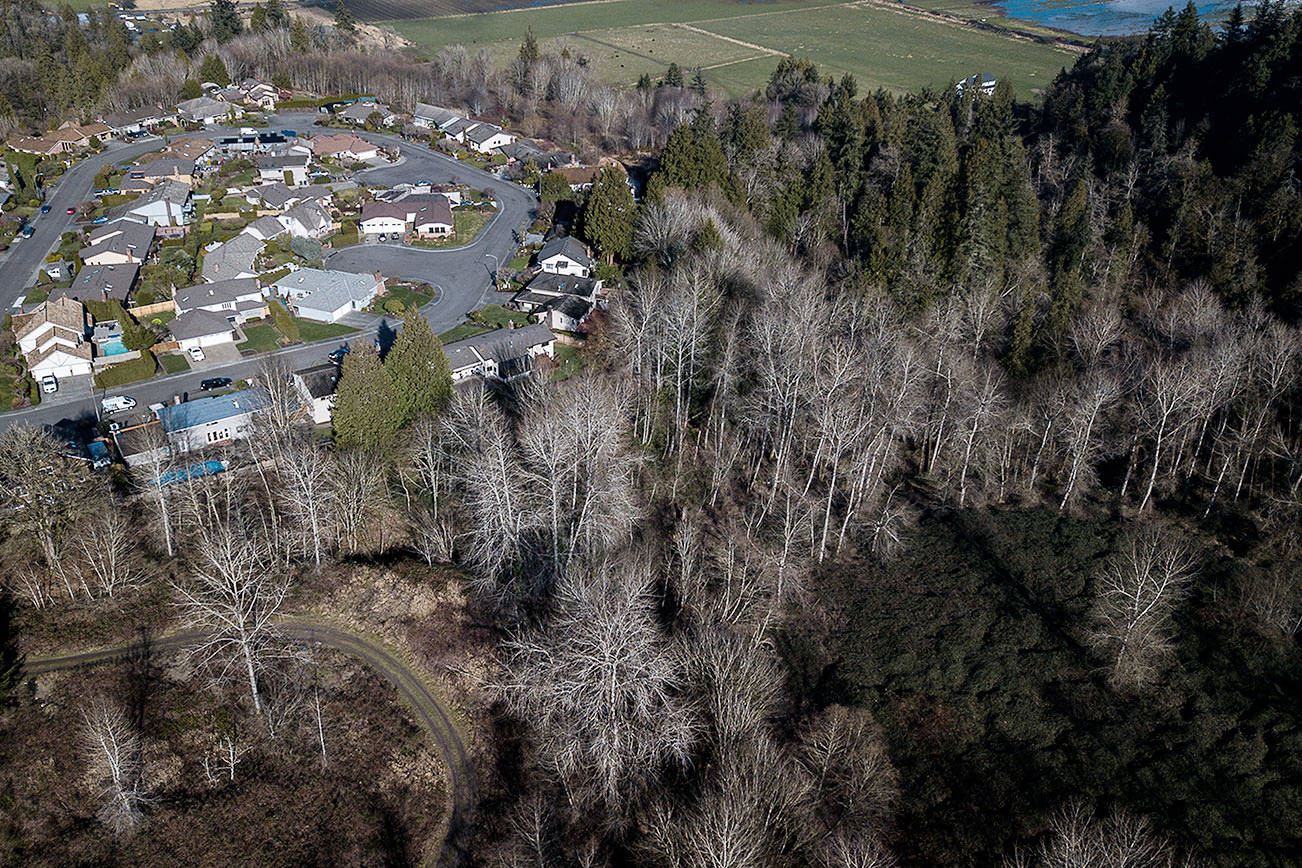Go East Corp. Landfill next The Point subdivision in Silver Lake on Tuesday, Feb. 9, 2021 in Everett, Wa. (Olivia Vanni / The Herald)