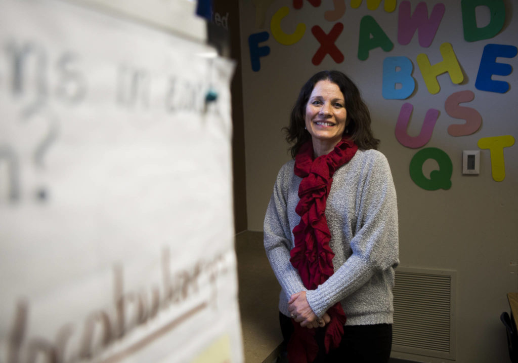 Principal Blythe Young, whose school will start a dual-language program this fall, at Emerson Elementary School in Everett. (Olivia Vanni / The Herald)
