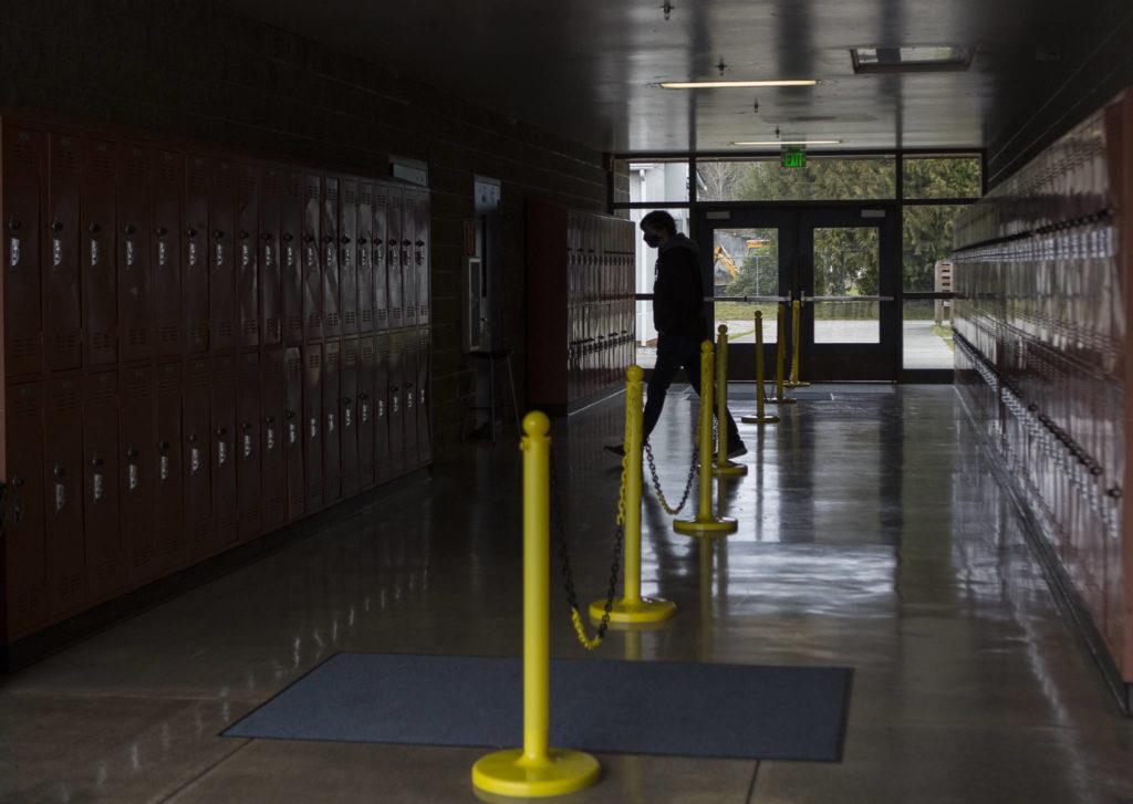 A student walks to class on Thursday at Sultan High School. (Olivia Vanni / The Herald) 
