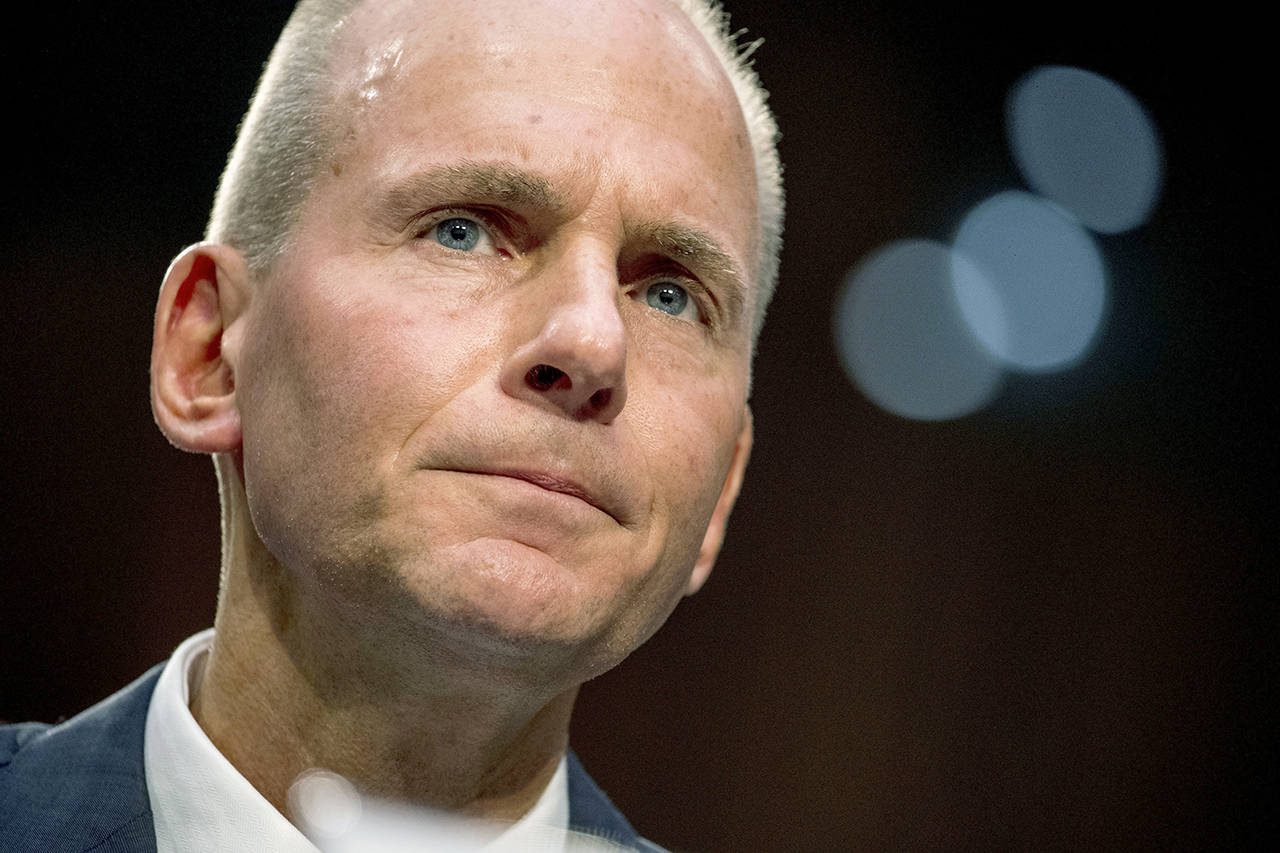 A shareholders’ lawsuit claims that Boeing’s board of directors didn’t properly hold former chief executive officer Dennis Muilenburg accountable for launching a lobbying and public-relations effort to push back against criticism of the 737 Max’s design flaws, according to recently unsealed court filings. (AP Photo/Andrew Harnik, File)