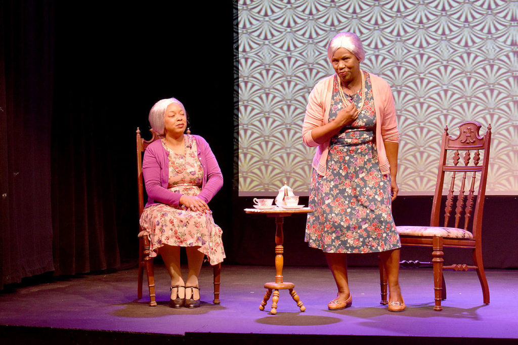 Germaine Kornegay, left, and Allenda Jenkins star in Whidbey Playhouse’s filmed production of “Having our Say: The Delany Sisters’ First 100 Years” available to watch online on Feb. 26-27. (Emily Gilbert / Whidbey News-Times)
