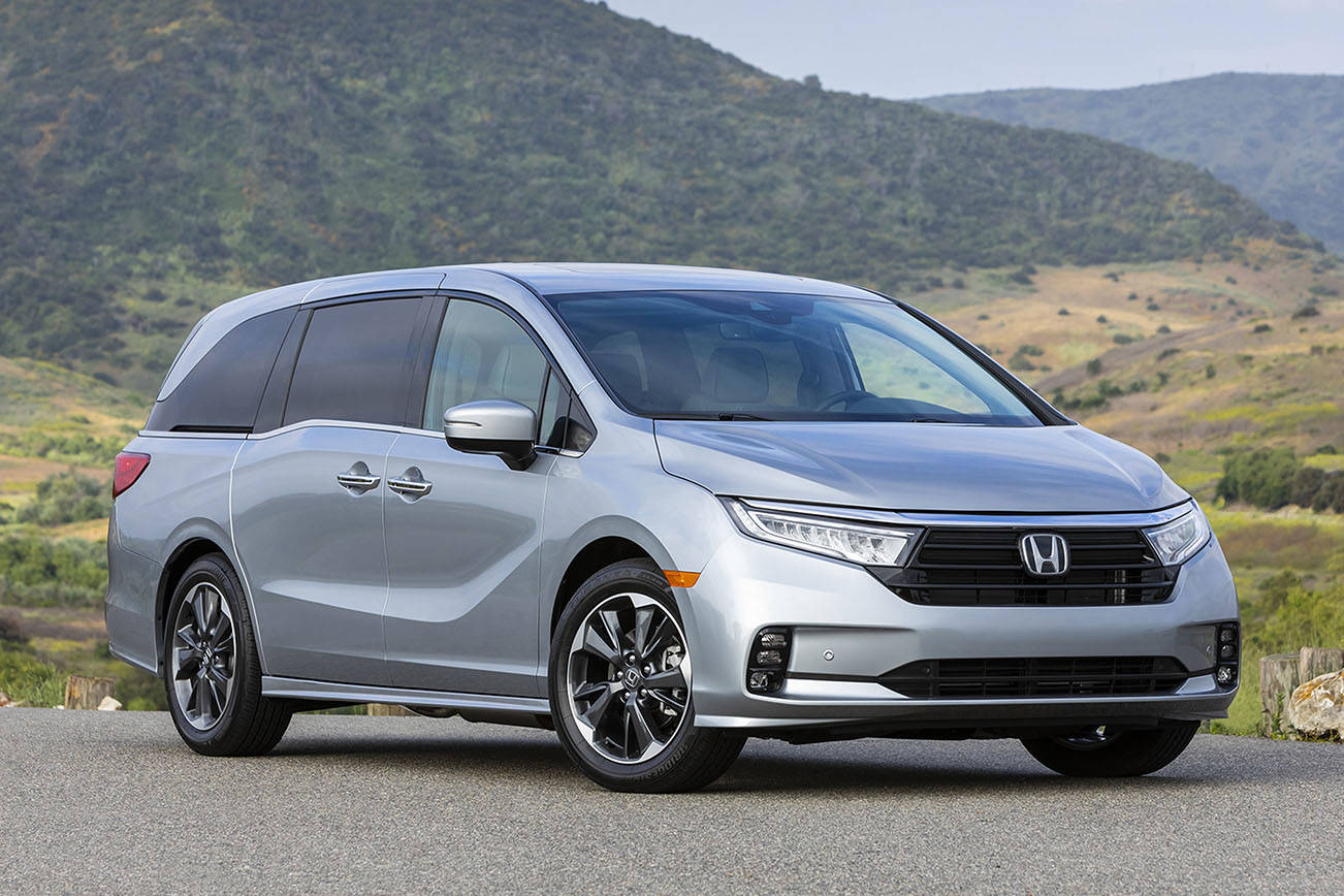 The 2021 Honda Odyssey minivan has a restyled front end, including the grille, front bumper and LED headlights. (Manufacturer photo)