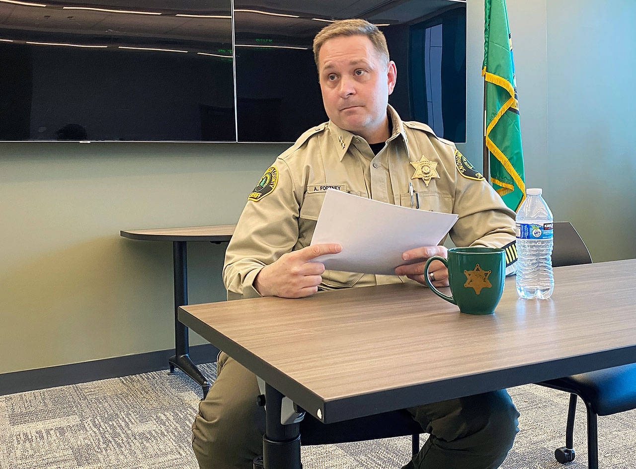 Snohomish County Sheriff Adam Fortney during an interview at the sheriff’s department June 17, 2020. (Sue Misao / Herald file)