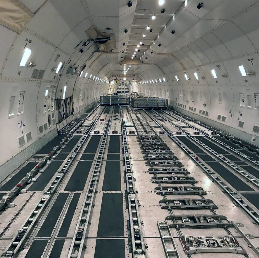 The inside of an empty Boeing 747 cargo plane. (Kelsey Hughes) 
