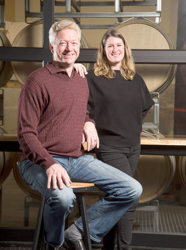 Owners Kim and Larry Harris at Bayernmoor Cellars northeast of Stanwood. (Andy Bronson / The Herald)
