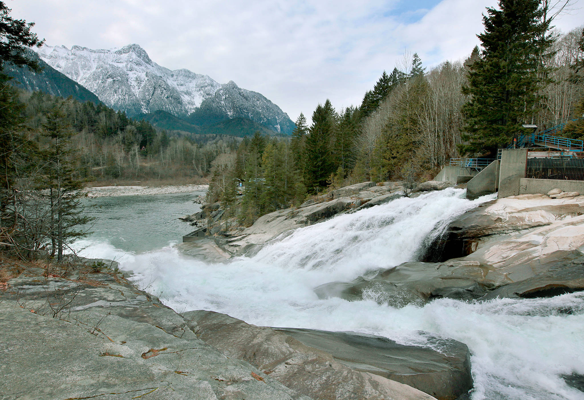 A planned fish hatchery on the Skykomish River will use fish collected near Sunset Falls, seen here in 2014, near Index. (Mark Mulligan / Herald file)