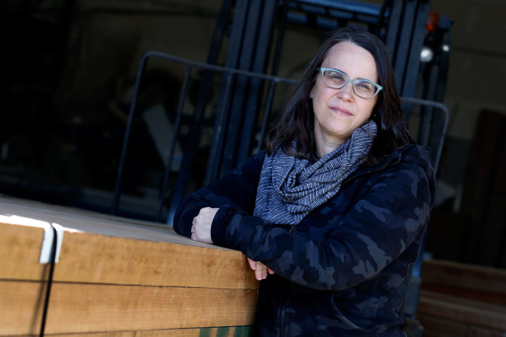 Lori Fox of ML Fox Architectural Woodwork supports the no-sit, no-lie ordinance, saying it’s a balance between the needs of the homeless and business owners. (Kevin Clark / The Herald)
