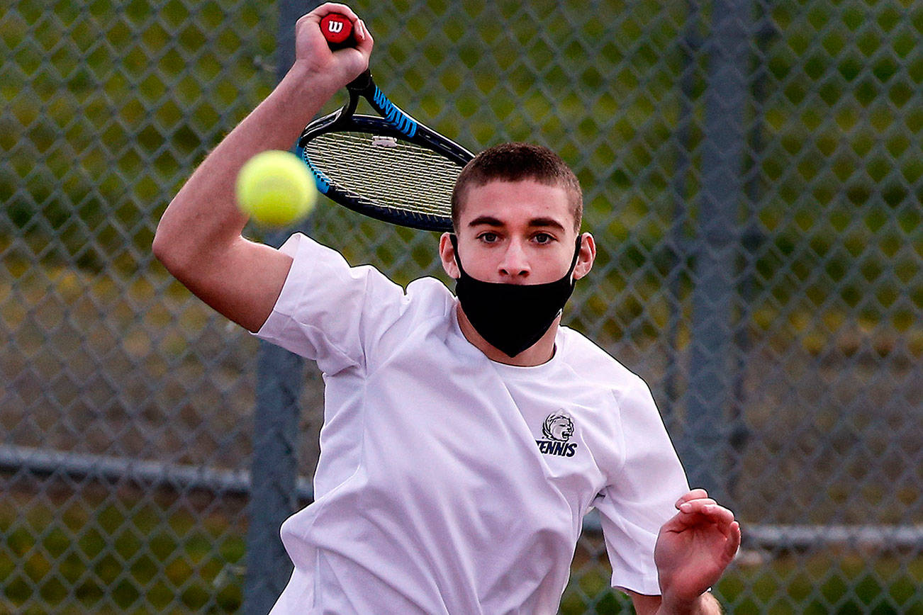 Glacier Peak's Dario Ristovski Tuesday afternoon at Cavalero Mid-High School on March 2, 2021. (Kevin Clark / The Herald)