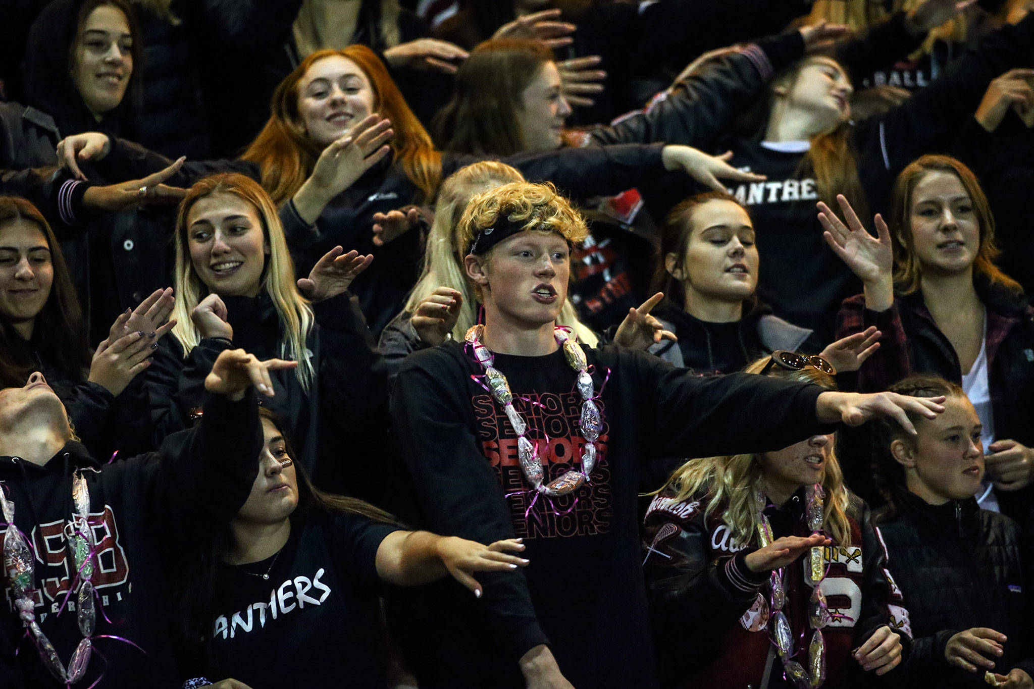 Snohomish fans cheer during a game at Veterans Memorial Stadium in Snohomish on Oct. 25, 2019. (Kevin Clark / Herald file)