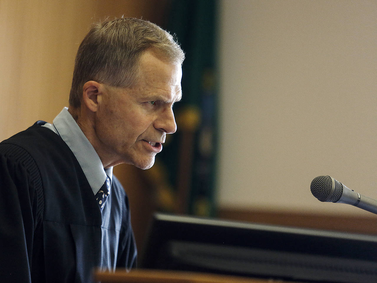 In a 2017 case, Superior Court Judge David Kurtz is shown telling a convicted murderer that he will spend the rest of his life in prison. (Dan Bates / Herald file)