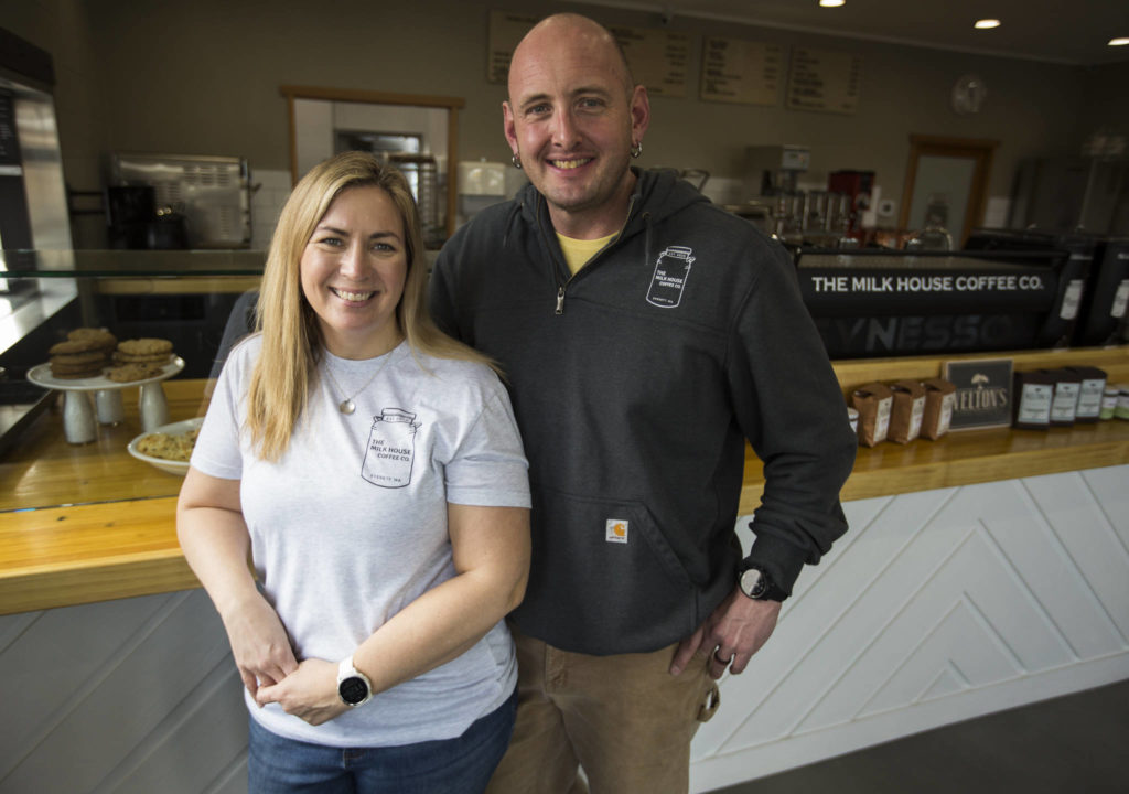 Heather and Michael Wallace, owners of the Milk House Coffee Co. on Thursday in Everett. (Olivia Vanni / The Herald)
