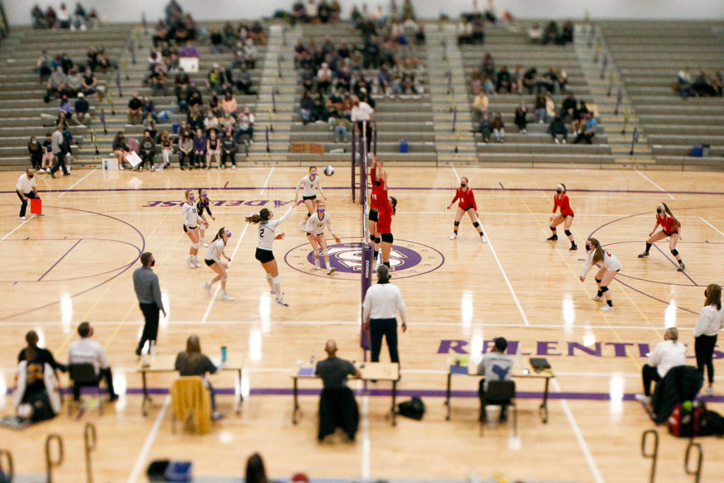Lake Stevens hosted Snohomish in a Wesco volleyball match on Thursday night in Lake Stevens. The Vikings won in straight sets 25-20, 25-22 and 25-20. (Kevin Clark / The Herald)
