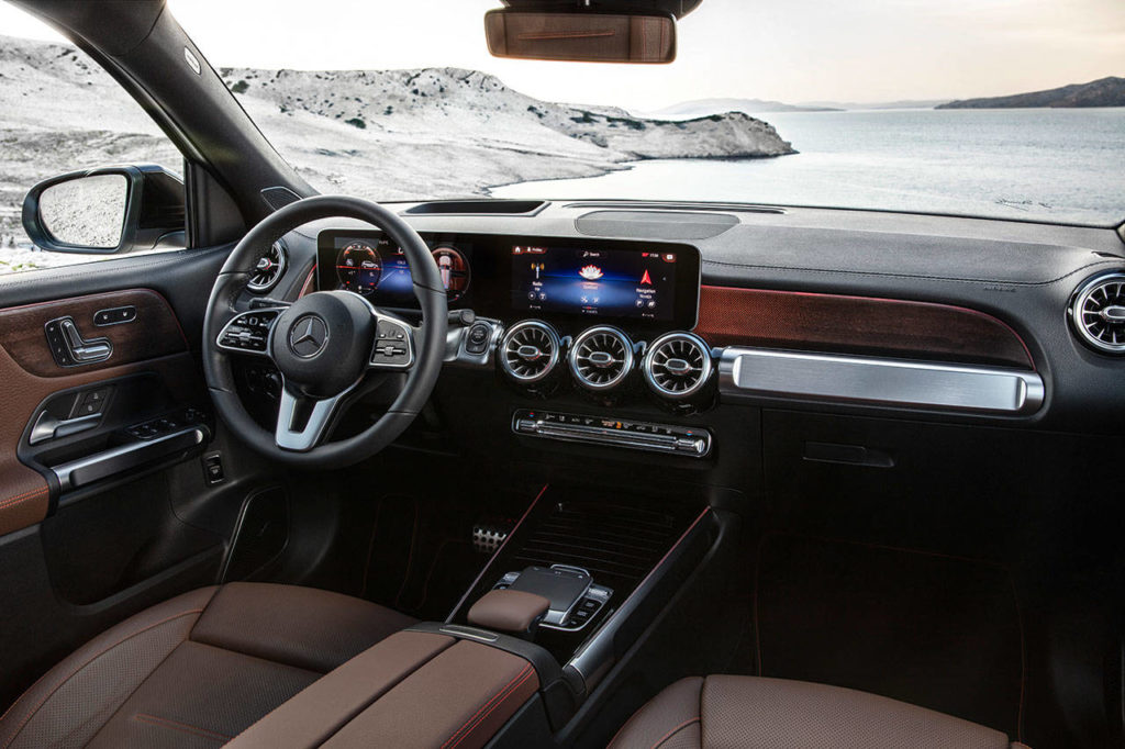 An optional Premium Package for the 2021 Mercedes-Benz GLB 250 upgrades the digital gauge display and infotainment touchscreen to 10.3 inches. (Manufacturer photo)