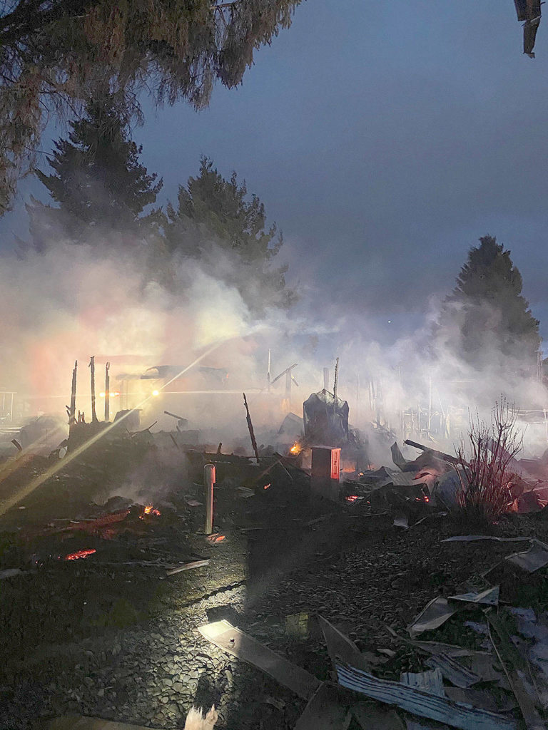 Four people lost their housing but were not injured early Sunday morning after a fire damaged three units at a mobile home park in Marysville. (Marysville Fire District)
