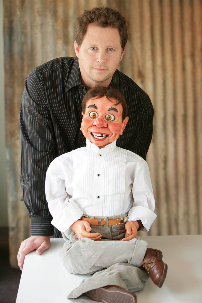 Ventriloquist Andy Gross’ act includes Minikin McElory, a puppet named for the McElroy brothers — Glen and George — who made him in 1937. (Andy Gross)
