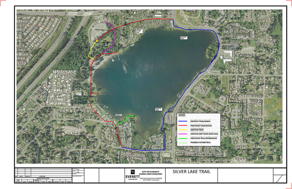 The Silver Lake Trail project would complete a two-mile loop around the body of water in south Everett. City staff removed a section through Ibberson Drive after residents questioned it. (City of Everett)
