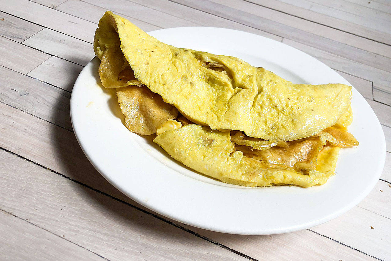 Chef Ferran Adriàs potato chip omelet, which takes all of five minutes from start to finish. (Kate Krader / Bloomberg News)