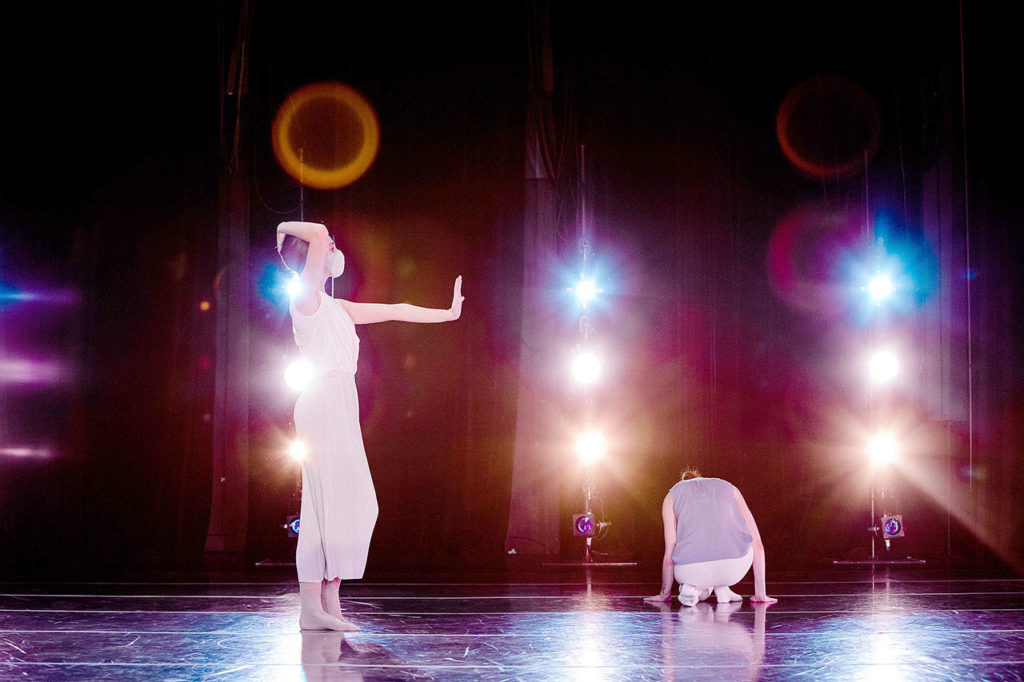 Elianna Langley and Anisa Sinteral perform in Olympic Ballet Theatre’s production of “In a Clearing,” premiering on YouTube on April 9. (Into Dust Photography)
