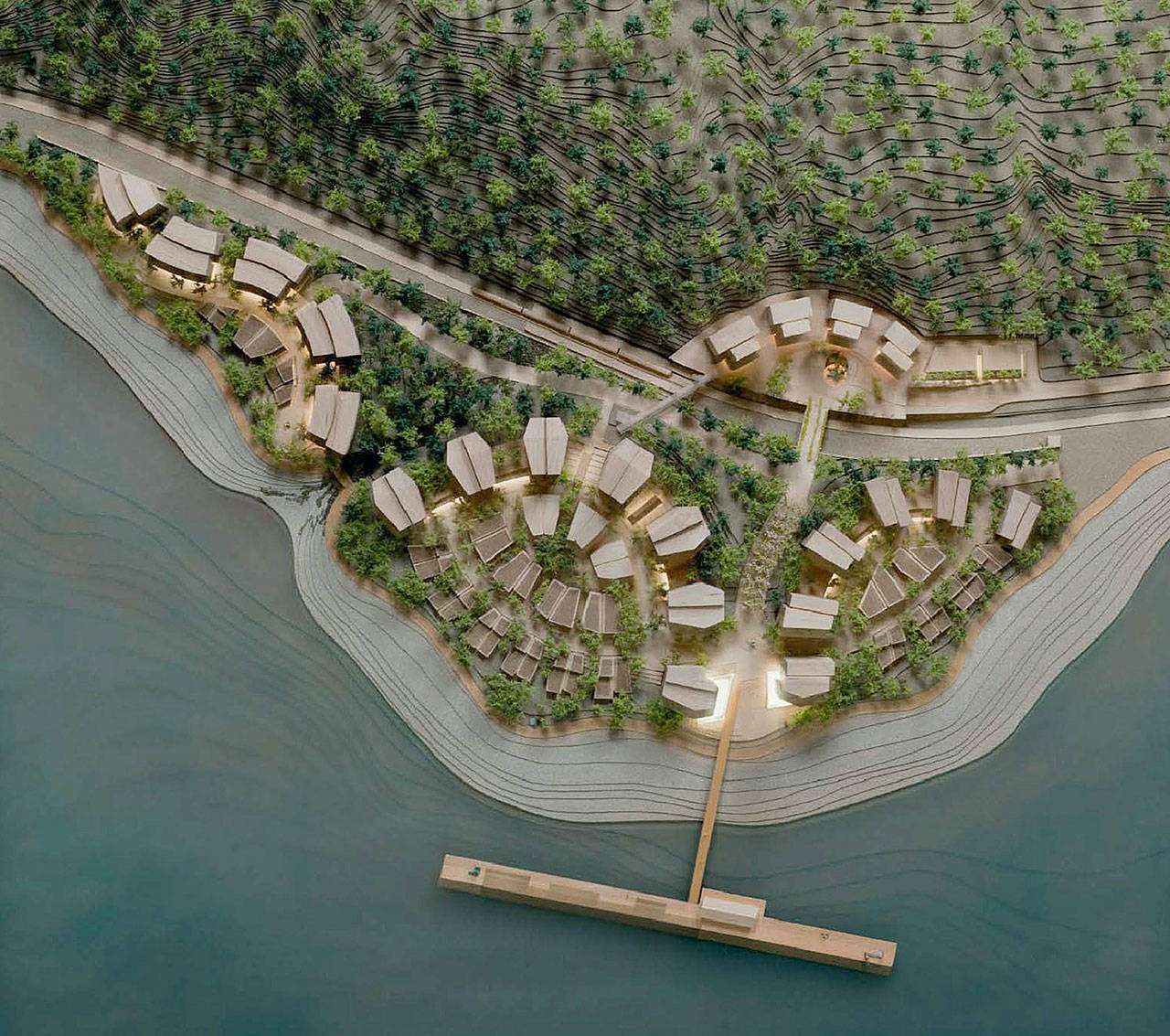 An architectural model of the proposed development of 3,080 waterfront condos at Point Wells near Woodway. (Blue Square Real Estate)
