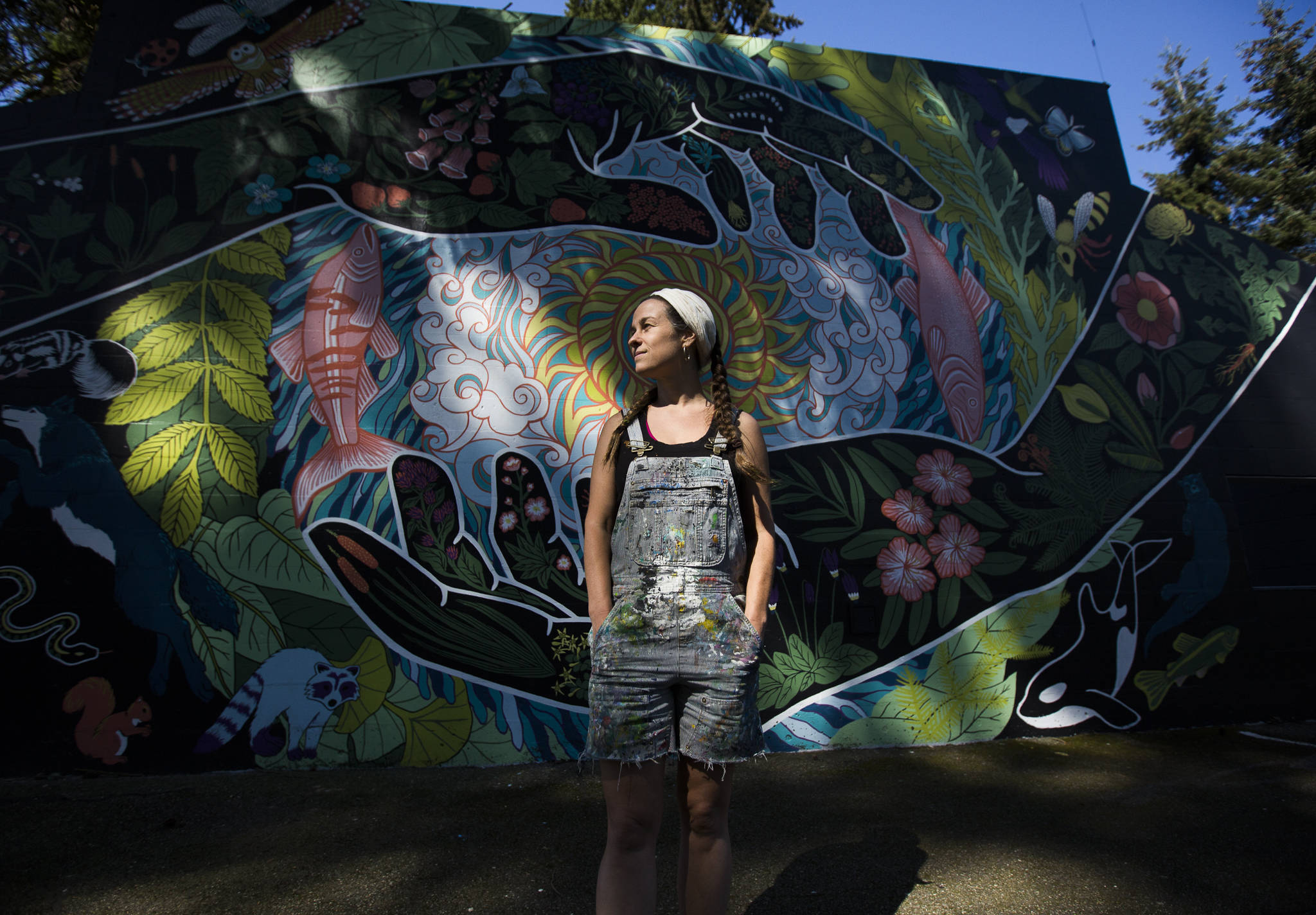 Seattle artist Gabrielle Abbott will discuss her mural “Grateful Steward” at South Lynnwood Park in a virtual event April 22. (Olivia Vanni / The Herald)