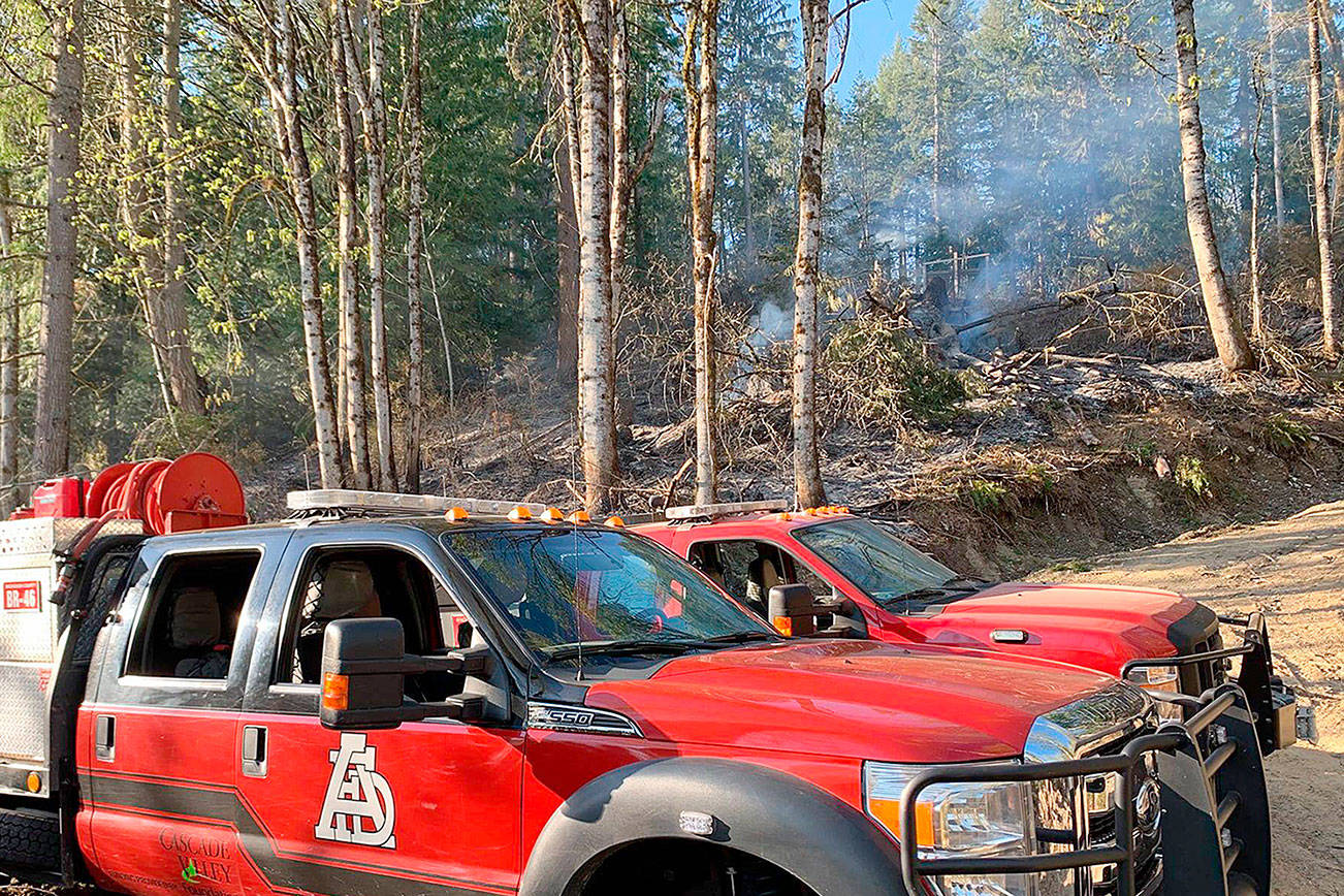 Firefighters kept a wildfire in the Grandview area northeast of Arlington from growing beyond the 1.5 acres it torched Sunday afternoon. (North County Fire/EMS)