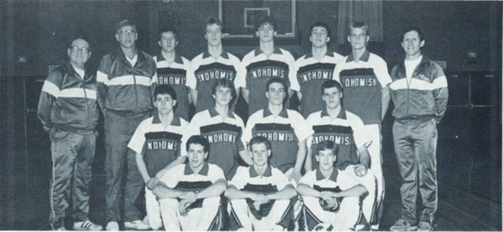 The 1987 Snohomish High School boys basketball team. 
