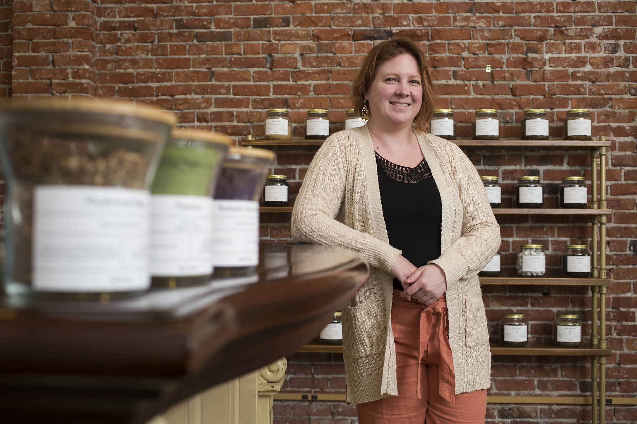 Chai Cupboard sells loose tea and spices in downtown Everett, owned by Jeni and Tim Ellis. (Andy Bronson / The Herald)