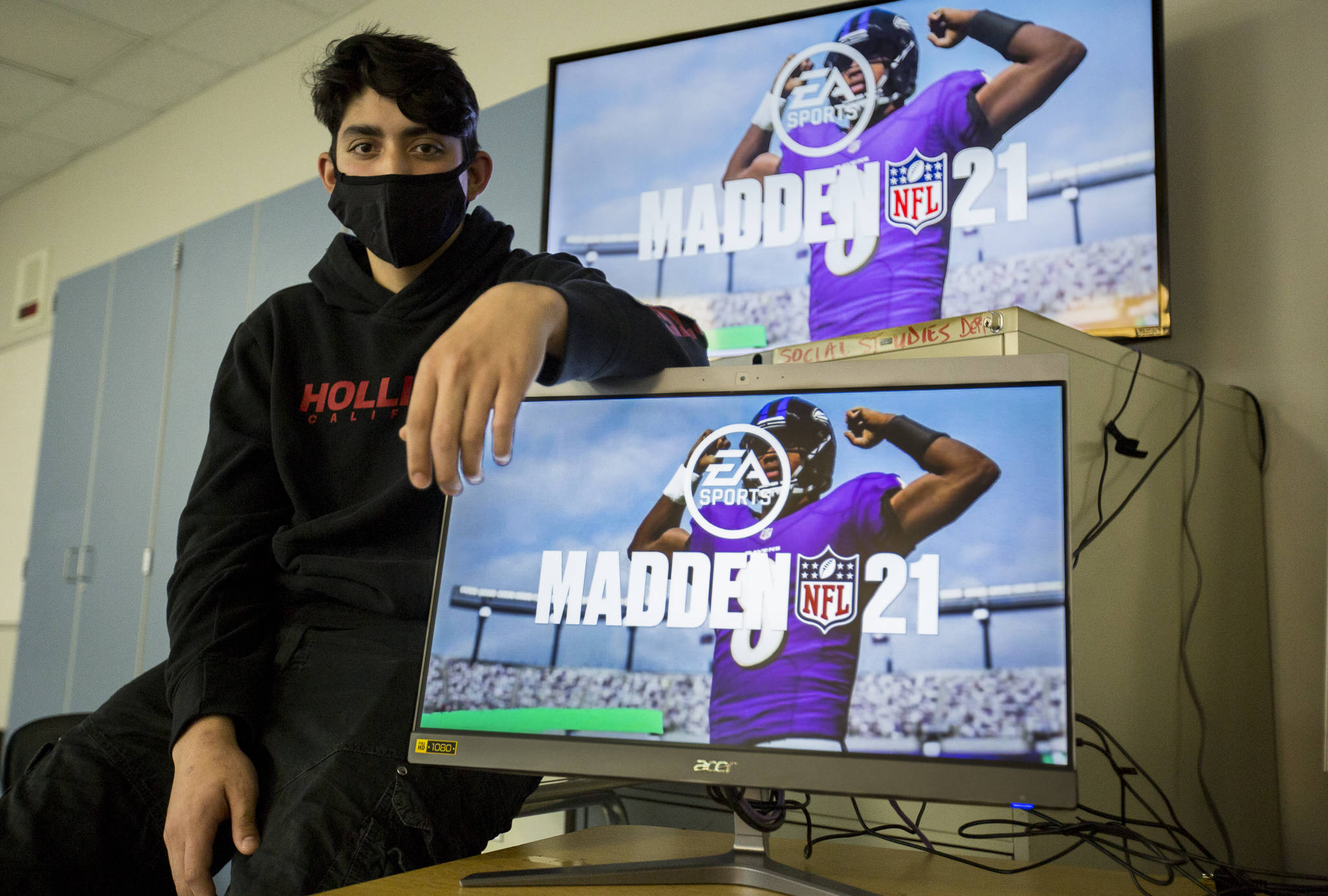 Lake Stevens High School student Jair Velazquez, 16, is the current North American Scholastic Esports Federation “Madden NFL 21” champion. (Olivia Vanni / The Herald)