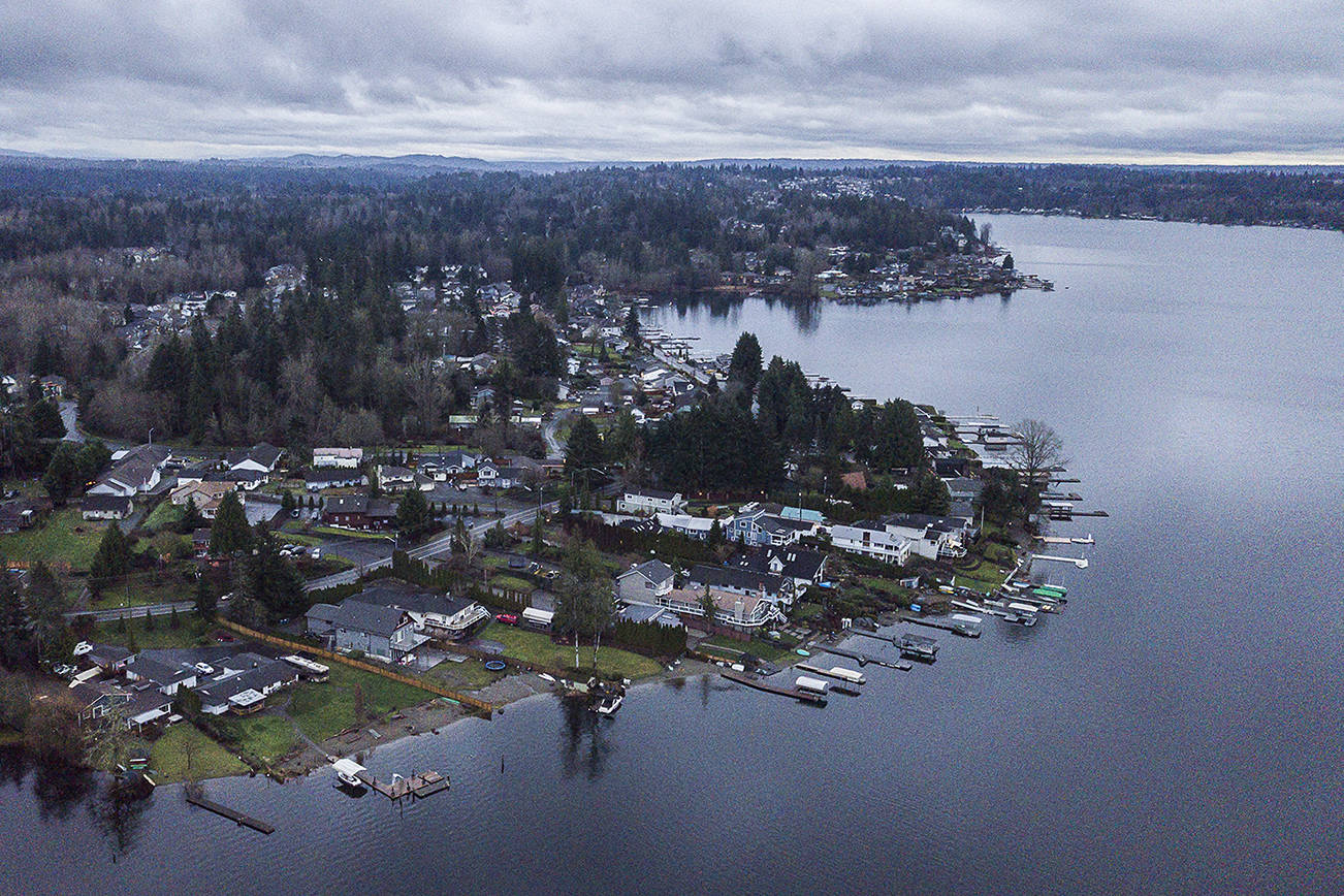 A view of the eastern lakeshore of the Lake Stevens that includes lakeshore and UGA that is a part of the city's annexation area on Thursday, Dec. 31, 2020 in Lake Stevens, Wa. (Olivia Vanni / The Herald)