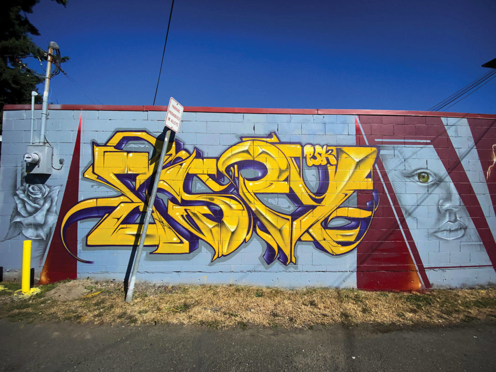 Street art near Ed’s Transmission in Everett. (Sue Misao / The Herald)
