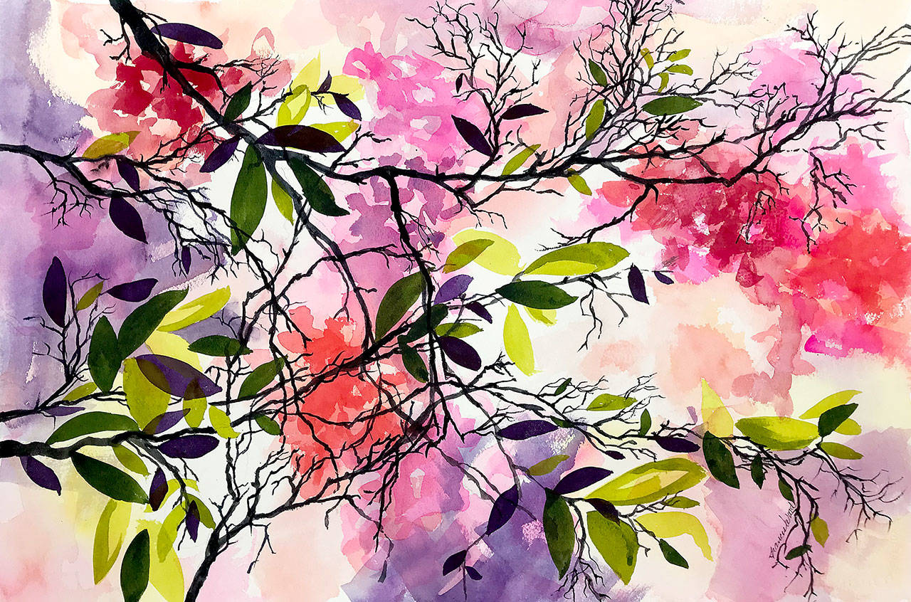 See watercolors by artist and author Frances Wood through May in the “Branching Out While Staying at Home” exhibit at Rob Schouten Gallery in Langley.