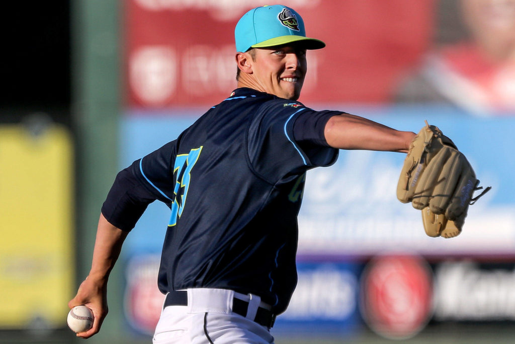 Brandon Williamson, pictured here in 2019, is another highly regarded pitching prospect on the AquaSox roster. Kevin Clark / The Herald)
