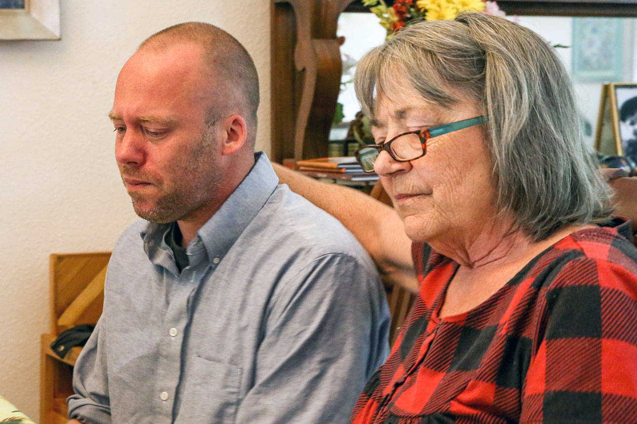Matt Reed (left) with his mother-in-law, Karen Alvin, remembers the day Meredith Reed died leaving behind baby Dylan, born three months premature. Meredith died of an embolism in her lungs just after Dylan was delivered by C-section on April 15. (Kevin Clark / The Herald)