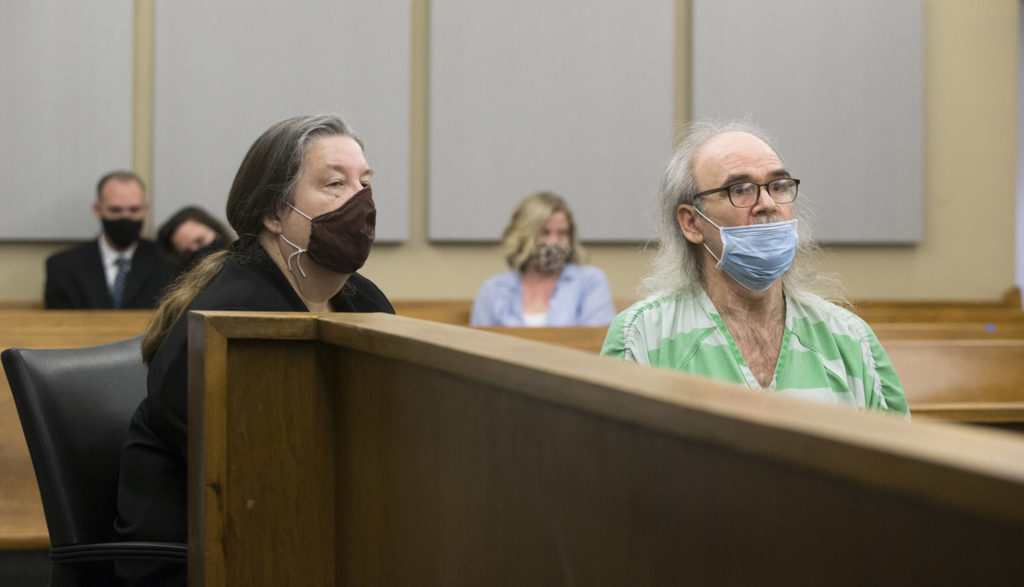 Jeffrey Phebus is sentenced in Snohomish County Superior Court in Everett on Monday to more than 31 years in prison for the murder of his wife, Rebecca Phebus. (Andy Bronson / The Herald)
