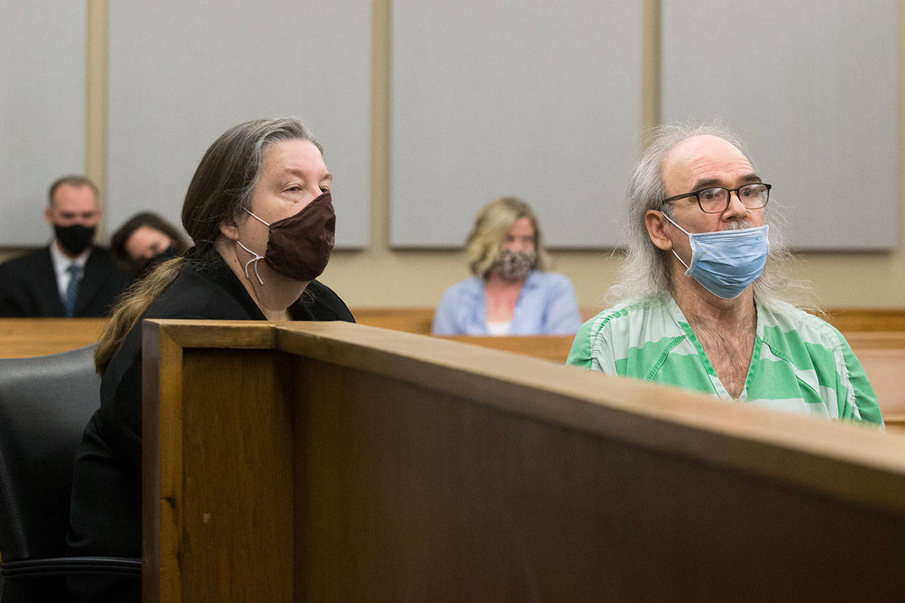 Jeffrey Phebus is sentenced to over 31 years in prison for the murder of his wife Rebecca Phebus, on Monday, May 10, 2021, at the Snohomish County Courthouse in Everett, Washington.  (Andy Bronson / The Herald)