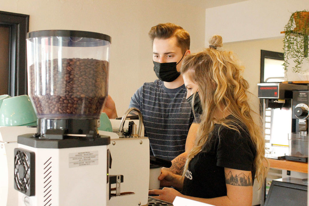 Newton and Naomi Kellogg were high-school sweethearts. Now married, they’re running a coffee shop together. (Kira Erickson / South Whidbey Record)
