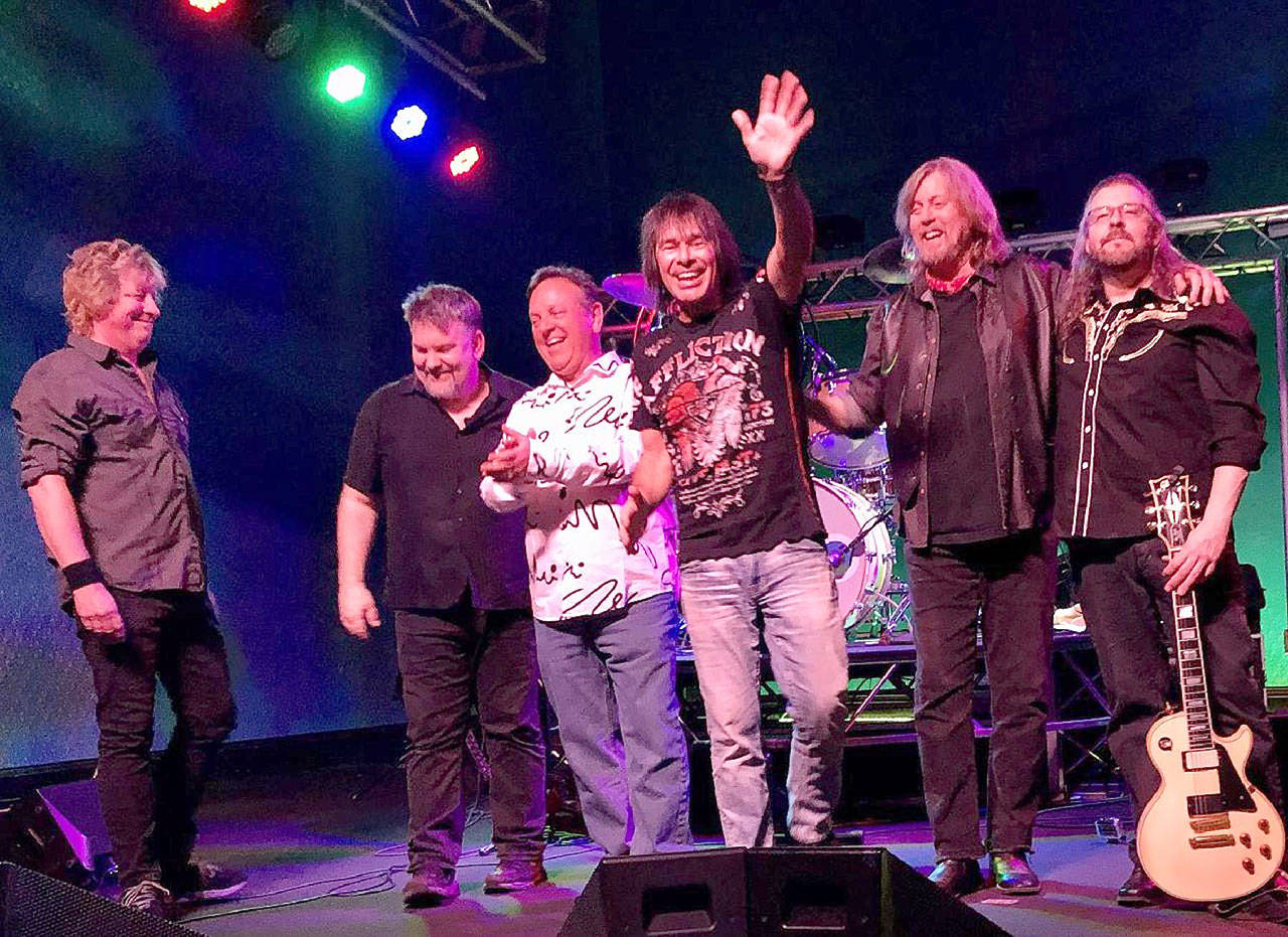 Silver Blue and Gold, a Bad Company tribute band, will perform May 14 at Historic Everett Theatre. Pictured (from left) are Jeff Mills, Dean Babbitt, Bob Kelly, Steve Kelly, Dan Canyon and Dan Ellsworth. (Tribute Kings)