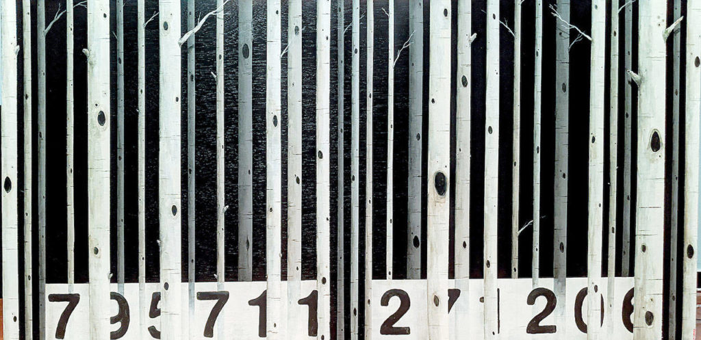 “Barcode 62” by Scott Filipiak is on display in the “Northwest Enterprise” exhibition.
