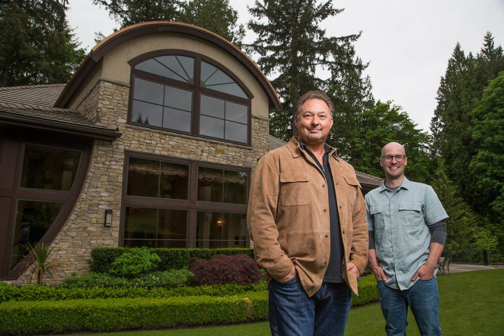 Paul Golitzin, president and director of winemaking, with winemaker Alex Stewart at Quilceda Creek on Monday, May 17, 2021 in Snohomish, Washington. (Andy Bronson / The Herald)
