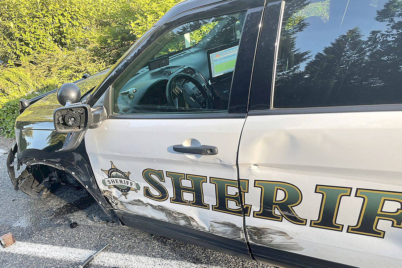 A driver in a Tesla reportedly on "autopilot" allegedly crashed into a Snohomish County Sheriff's Office patrol SUV that was parked on the roadside Saturday in Lake Stevens. There were no injuries. (Snohomish County Sheriff's Office)